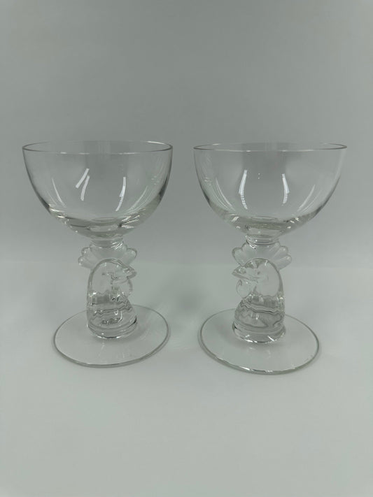 Vintage Cocktail Glasses of Rooster Head by Heisey, 1940s, Set of 2.