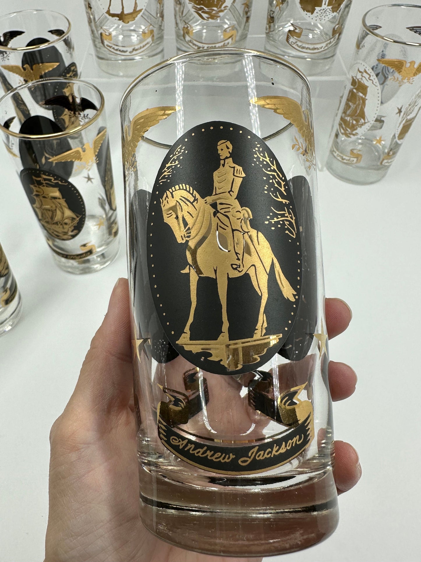 Vintage Glasses Set in Libbey Americana  Gold & Black Design with Original Box