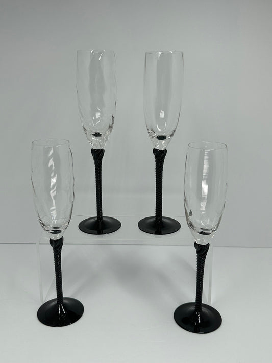 Vintage Champagne Glass Flutes with Black Twisted Stem