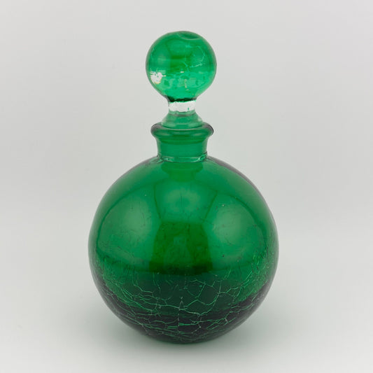 Vintage Perfume Bottle in Emerald Green Crackle Glass