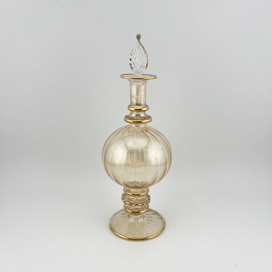 Vintage Perfume Bottle, Yellow Iridescent Hand Painted Glass with Gilded Dauber.