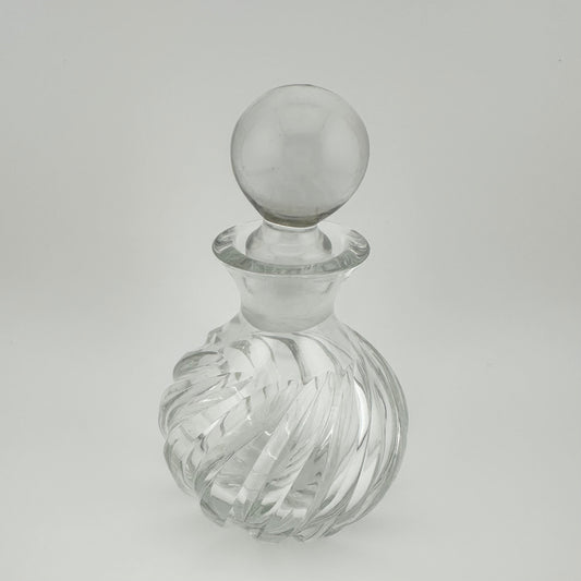 Vintage Perfume Bottle, Clear Ribbed Glass, Round, Pressed Glass, With Stopper.