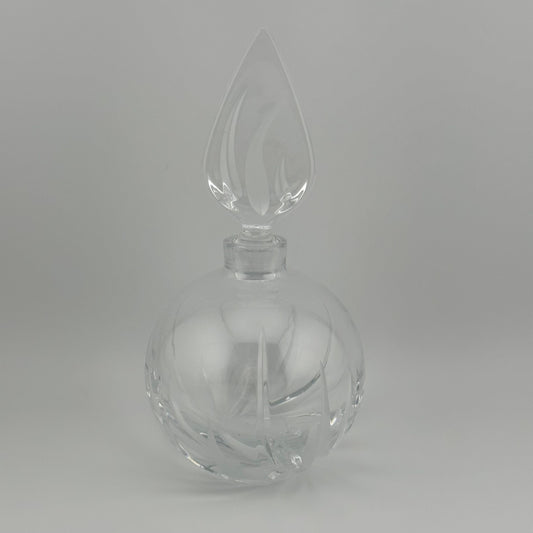 Vintage Perfume Bottle, Clear Glass, Round Crystal Cut Glass.