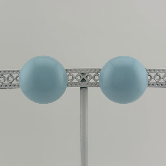 Vintage Plastic Clip-On Earrings, Light Blue with Gold Back.