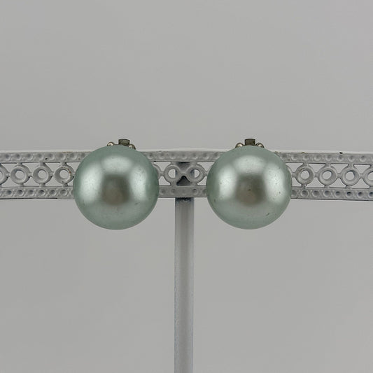 Vintage Clip On Earrings, Seafoam Green with Silver Back, Made in Japan.