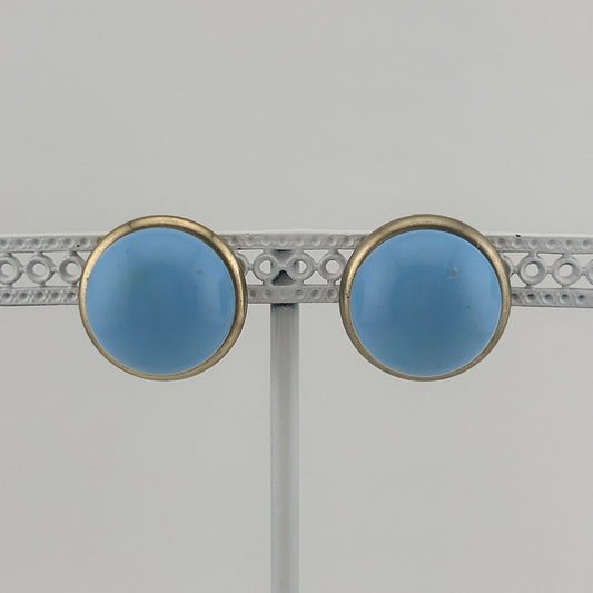 Vintage Clip-on Earrings in Light Blue and Gold, Signed Coro.