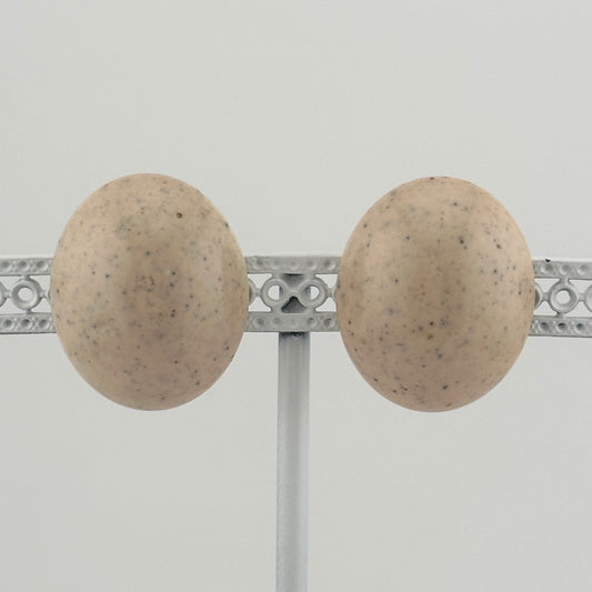 Vintage Plastic Earrings, Clip On With Screw Closure, Nude Speckled Oval.