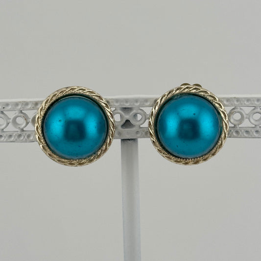 Vintage Clip-On Plastic Earrings, Turquoise with Silver Back, Made in Japan.