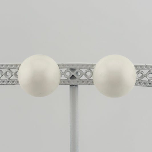 Vintage Plastic Clip-On Earrings, White with Gold-Tone Back, Made in Japan.