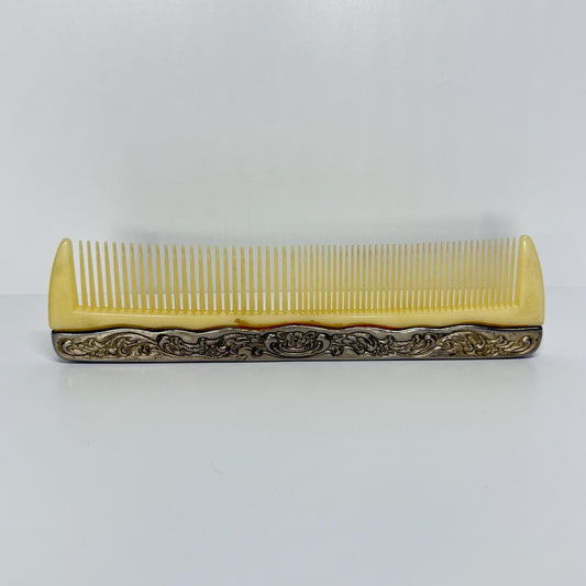Vintage Comb, Victorian Style 1940s, Celluloid and Silver Plated.