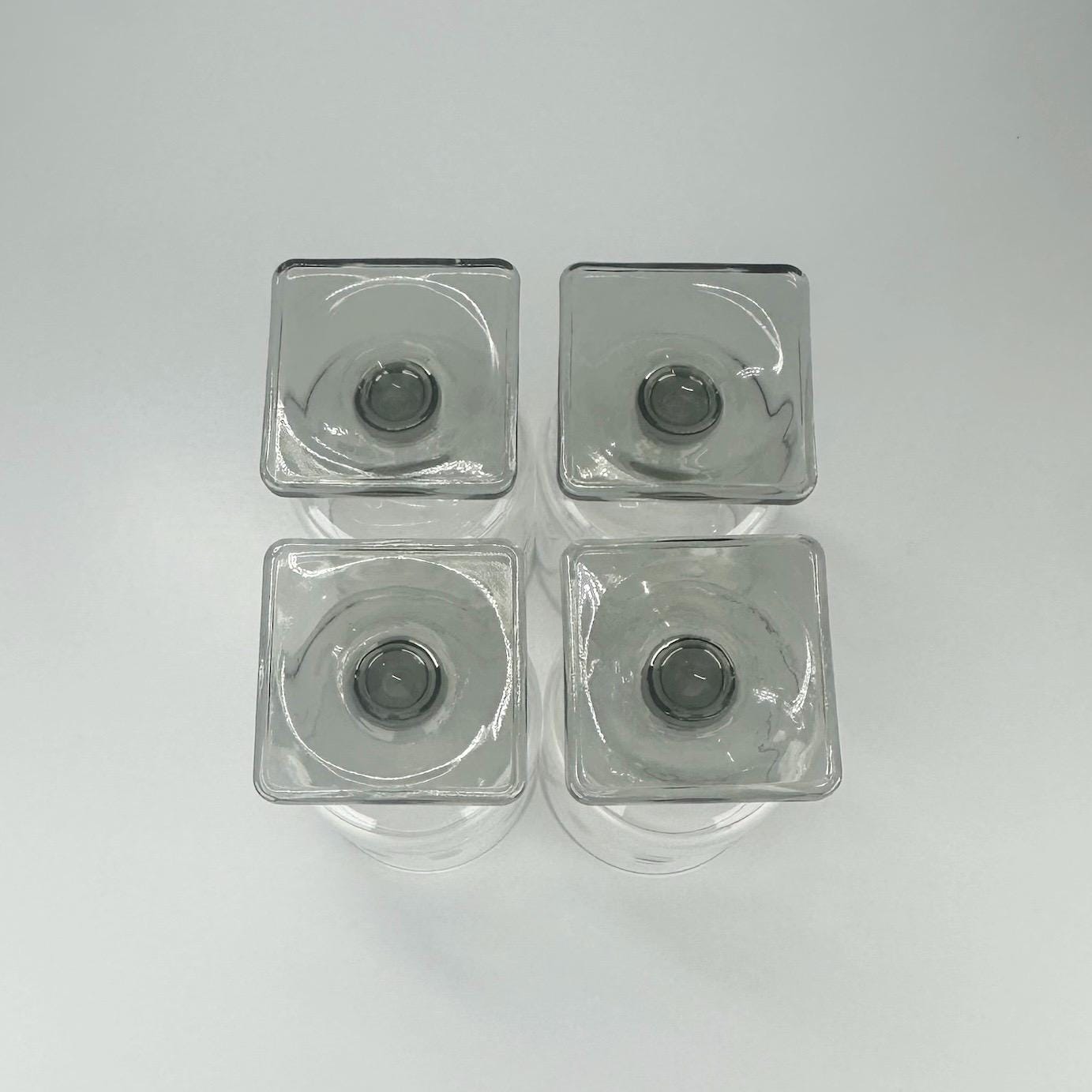 Vintage Goblet Set with Etched Design and Smoked Grey Square Base by  Federal Glass