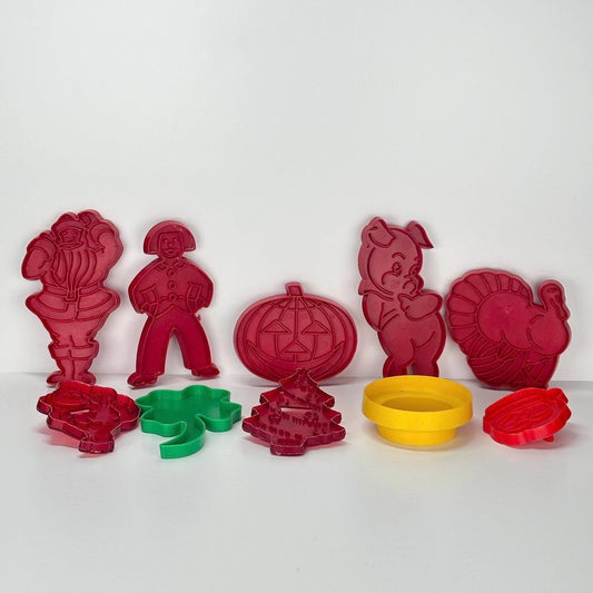 Vintage Plastic Cookie Cutters Holiday Set of 10