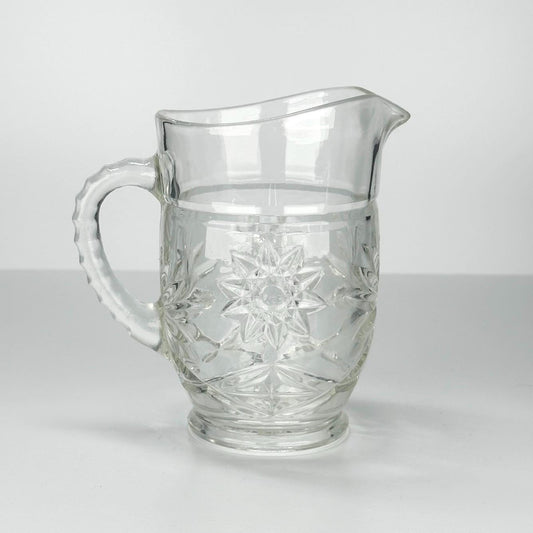 Vintage Pitcher with Cut Glass Star Design Made by Anchor Hocking Glass