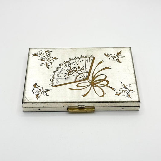 Vintage Compact with Etched Floral Fan Design by Zell Fifth Avenue