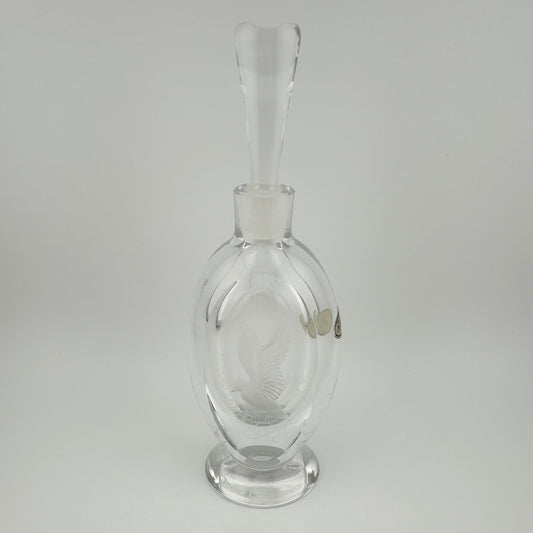 Vintage Perfume Bottle, Scandinavian Crystal, Etched Bird Design by Kjellander.