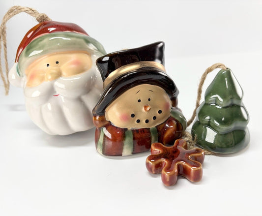 Vintage Christmas Hanging Decoration of Santa Claus, Snowman, Tree and Snowflake