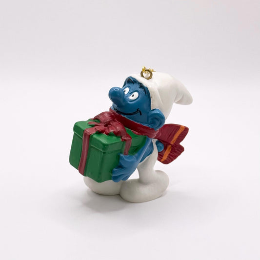 Vintage Christmas Smurf Ornament Holding Presents and Made by Peyo Schleich