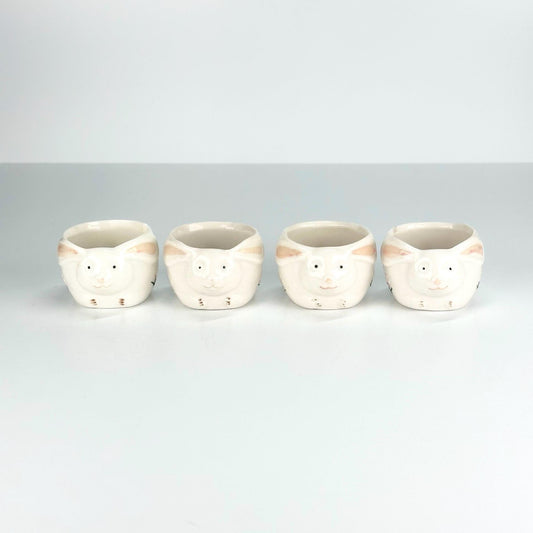 Vintage Ceramic Salt Cellars in Bunny and Floral Design Set of 4