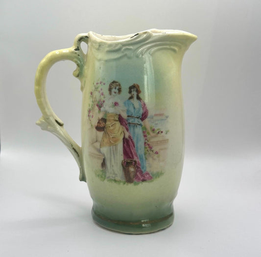 Vintage Pitcher Made from Czechoslovakia Pottery with Victorian Couple Design
