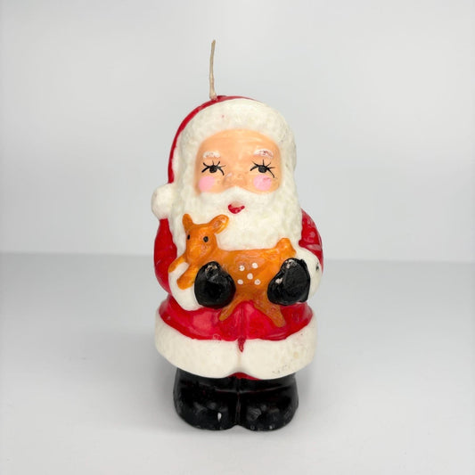 Vintage Christmas Candle of Santa Holding a Reindeer